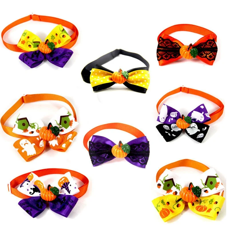Halloween Adjustable Dog Neck Bow Ties For Festival Party Pet Puppy Cats Pumpkin Neckties Collar Halloween Collar Product