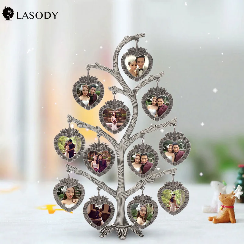Silver Family Tree Picture Frame Display w/ 12 Hanging Picture Photo Frames AR1 
