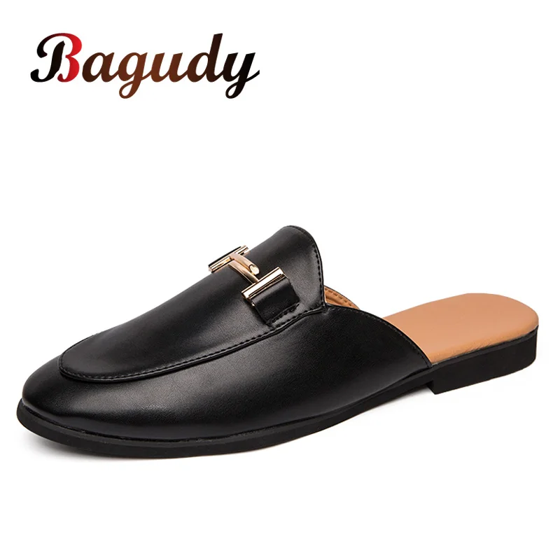 Мужские дизайнерские черные кожаные тапочки роскошные брендовые туфли на