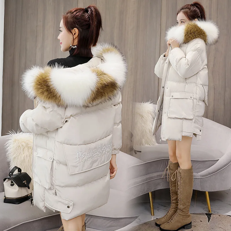 

2018 Winter New Style Korean-style Thick Cotton-padded Jacket Large Fur Collar Cotton-padded Clothes Loose And Plus-sized Fat Mm