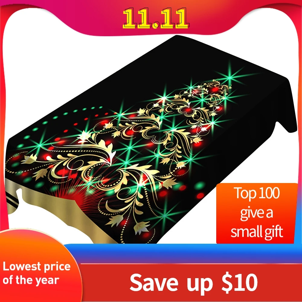 Christmas tree Tablecloth shiny Print Rectangle Table Cover Holiday Party Home Decoration przybornik na biurko | Дом и сад