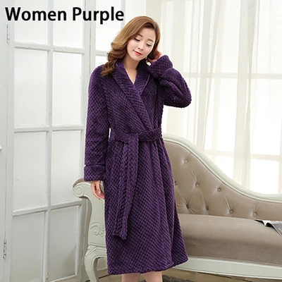 Лидер продаж, женское плотное вафельное длинное кимоно, банный халат для женщин, большой размер, женский халат, зимний халат для невесты, свадебные халаты - Цвет: Women Purple