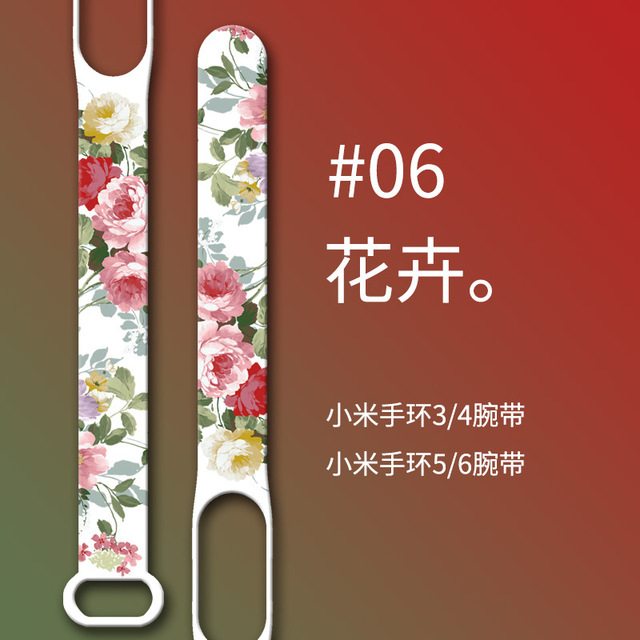 for Xiaomi Mi Band 6 5 4 3 Sport Bracelet Watch Silicone Wrist Flower strap For Xiaomi Band 6 5 4 3 Strap Miband 4 3 5 6
