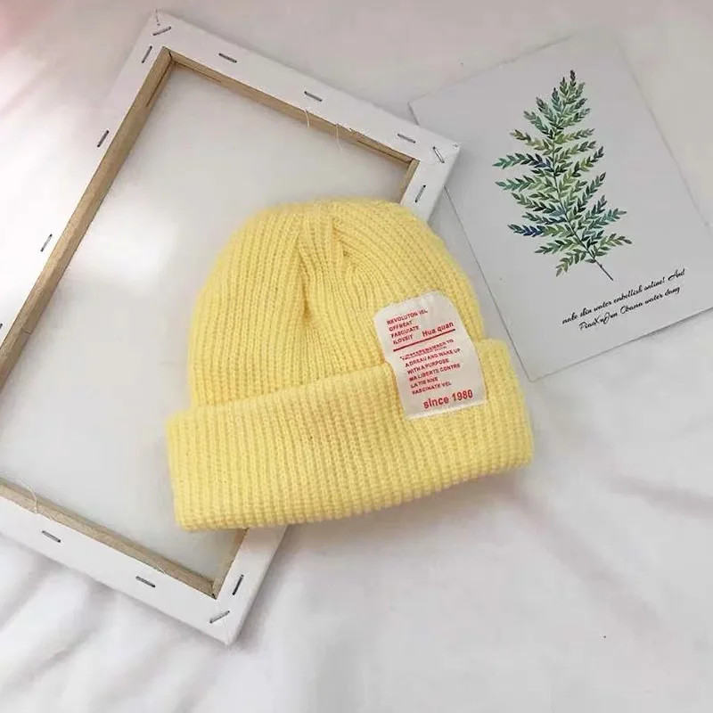 MZ-1980 yellow Осенне-зимние детские шерстяные шапки, модные Корейский конфетных оттенков, вязаный пуловер для мальчиков и девочек, шапки, Детские теплые шапки, холодные шапки - Цвет: MZ-1980 yellow