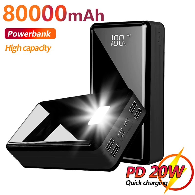 small power bank 80000mAh Power Bank Large Capacity Portable with Flashlight Charger Digital Display with Four USB Poverbank for Samsung Xiaomi power bank power bank