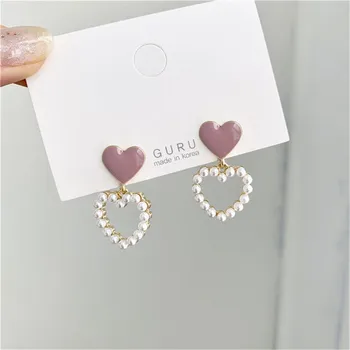 

Shamir Korea Hollow Out Love Pearl Pendant Earrings Sweet Temperament Drops Of Nectarine Heart Earrings Women Jewelry Gifts