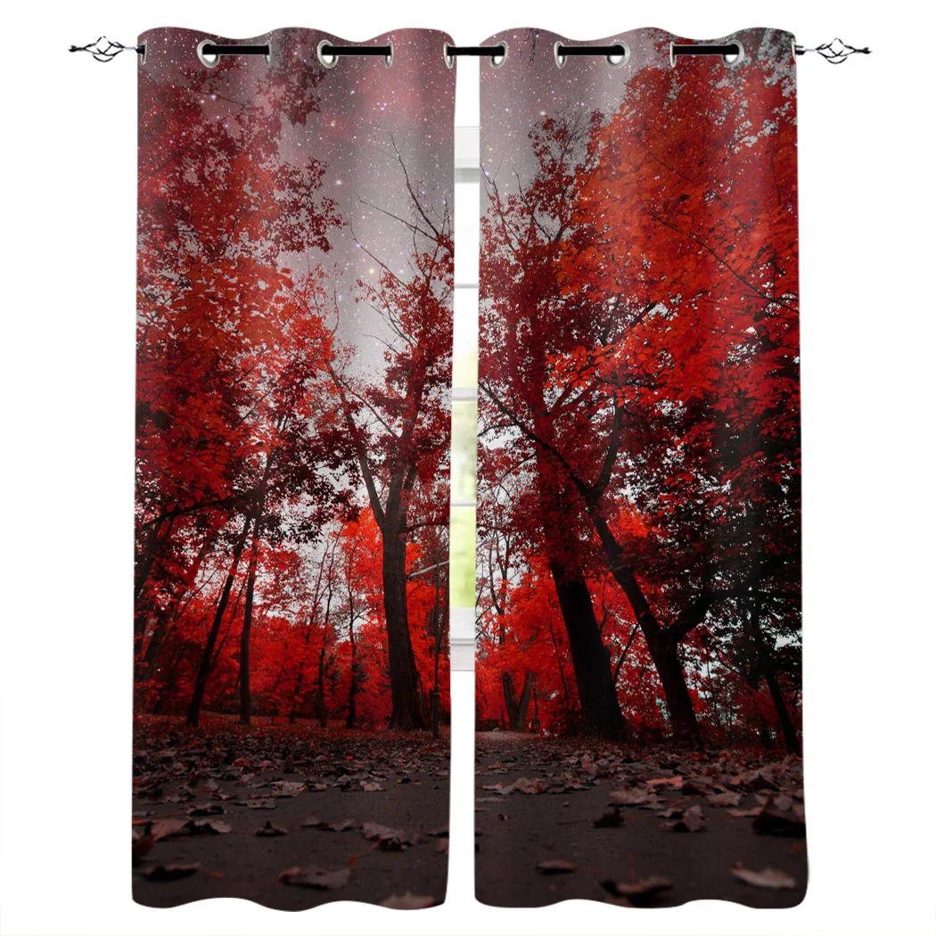 Окна с кленовым красным лесом звездным занавески для гостиной кухни шторы