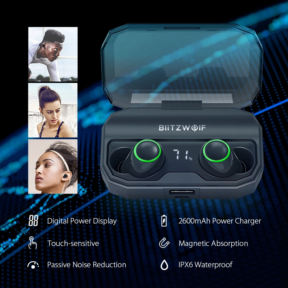 BlitzWolf FYE3S FYE3 TWS True Wireless Bluetooth 5.0 Inear Earphone 2600mAh Battery Charging Digital Power Display Sport Earbuds