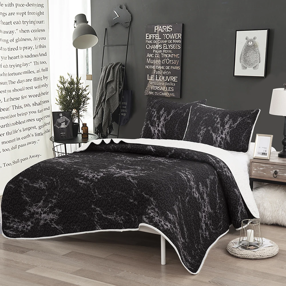 

Nordic 3pcs/set Coverlet Set Home Decoration Solid Quilted Bedspread Warm Marble Printed Bed Cover Quilt Bedspreads 228x228 cm