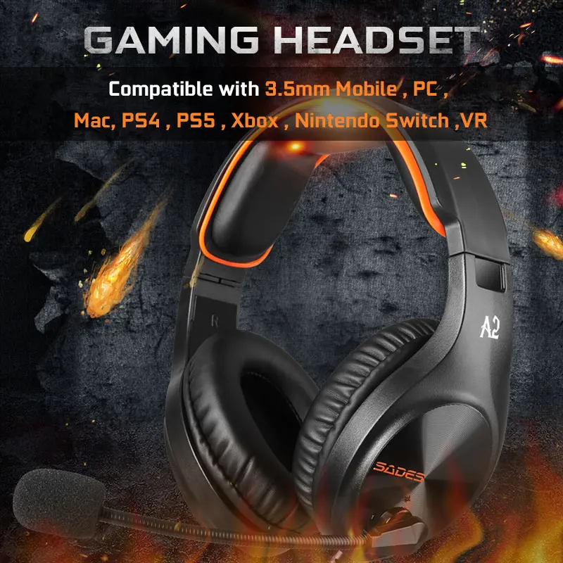Sades A2 Gaming Headset Wired Headphone 3.5mm With 120 ° Adjustable Microphone Stereo Sound For PS4 New Xbox PC Laptop