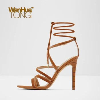 

Wanhuatong Fashion Summer Gladiator Heeled Sandals Open Toe Stiletto Heel Croass-Strap Buckle Sexy Party Solid Colored Size45