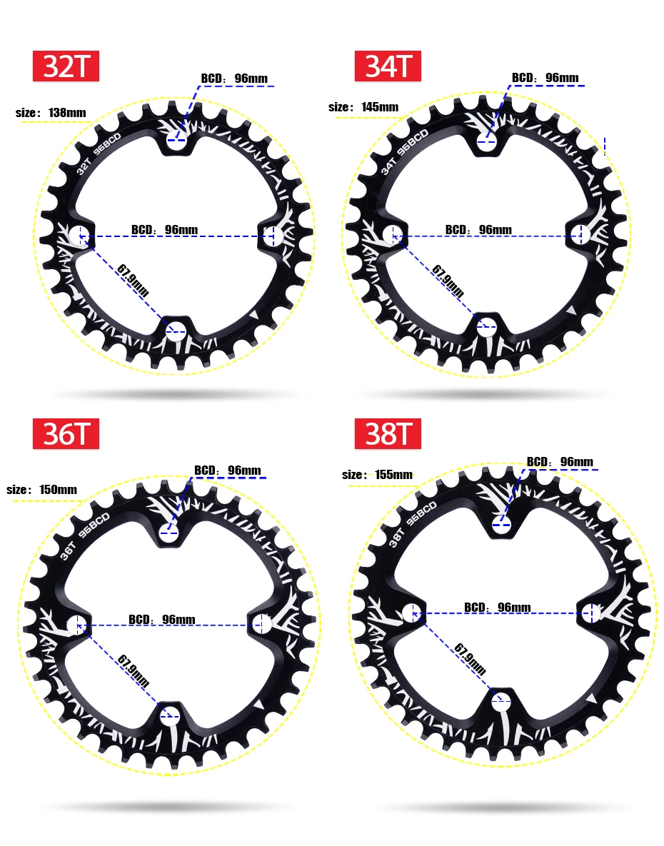 MTB шатун для дорожного велосипеда 96BCD/104BCD круглой формы узкий широкий 32 T/34 T/36 T/38 T круг коленчатого вала одна пластина цепного колеса части цикла