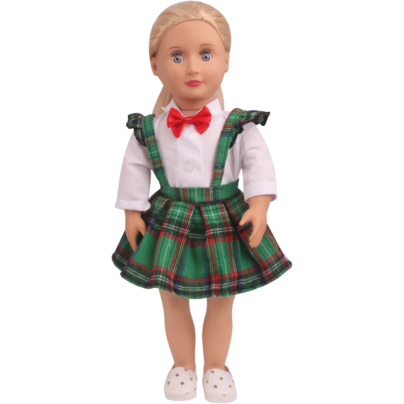 18 дюймов, кукольная одежда для девочек, платье в клетку, школьная форма, рубашка с бантом, американское платье для новорожденных, детские игрушки, размер 43 см, кукла c817