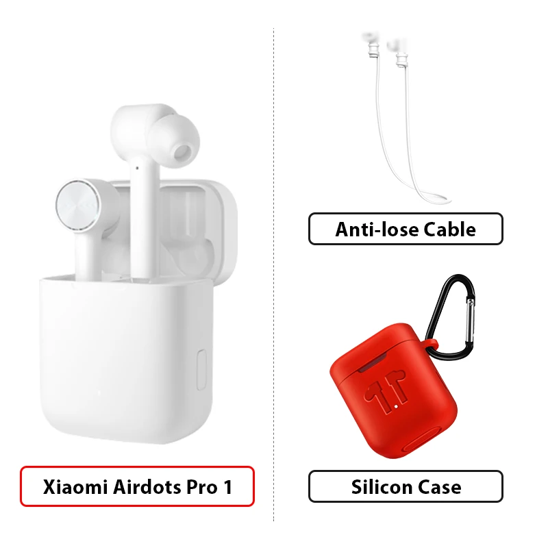 1Add Cable RedCase Xiao mi Airdots Pro TWS беспроводные наушники mi True беспроводные Bluetooth наушники ANC переключатель ENC HD управление нажатием для IOS Android - Цвет: 1Add Cable RedCase