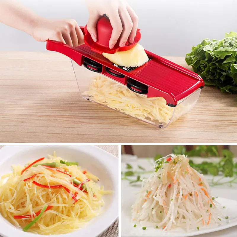 

ABS Vegetable Slicer Red Manual Cooking Salad Kitchen Grater Eco-Friendly Peeler Potato Carrot Blades Fruit Slicer