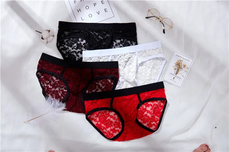 Men Briefs Lace Male Underwear Briefs Lace Sexy Men Lingerie Men Comfortable Floral Print Underpants Ropa Interior Hombre Briefs