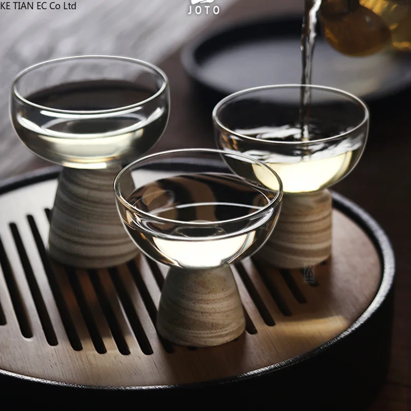 Japanese Style Tall Glass Tea Cup Handmade Heat resistant Flower Tea