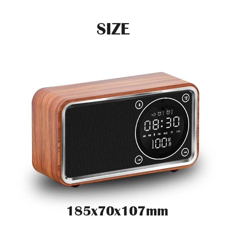 Будильник Bluetooth цифровой беспроводной Woody радио мир император светодиодный дисплей электронный деревянный, в современном стиле настольные часы