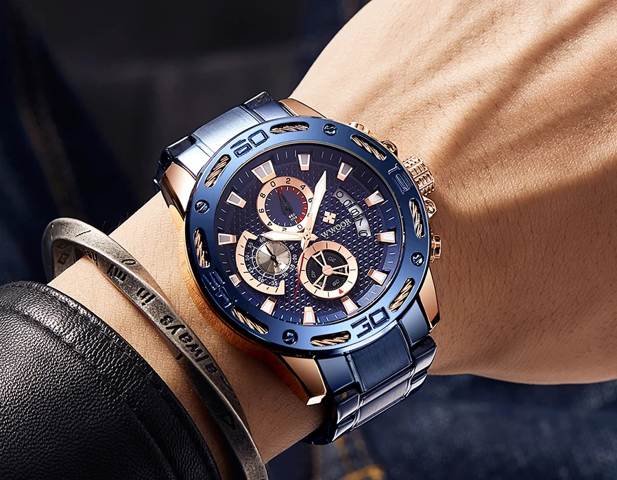 WWOOR 2020 New Men Watches Top Brand Luxury Gold Stainless Steel Quartz Watch Men Waterproof Sport Chronograph Relogio Masculino