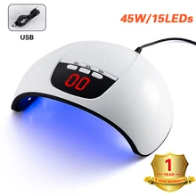 Лампы для ногтей 45W УФ-светодиодный для лака для ногтей, сушилка умный ИК-датчик 30/60/99 таймер ЖК-дисплей двойной светильник источник подходит для всех гели