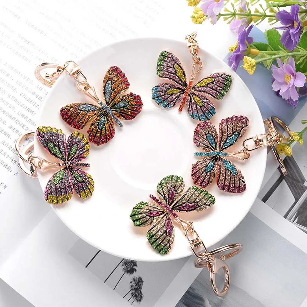 

1pc Butterfly Keychain Glittering Full Rhinestone Alloy Key Chain For Women Girl Car Bag Accessories Fashion Key Ring