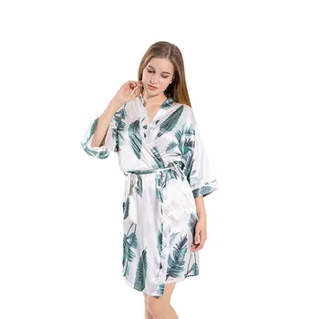 

Silk silk printed plus size home clothes bathrobe Pajama cardigan women's pajamas