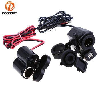 

POSSBAY Motorcycle 12V Cigarette Lighter Dual USB Power Socket Charger with ON OFF Switch Universal Cell Phones Navigator