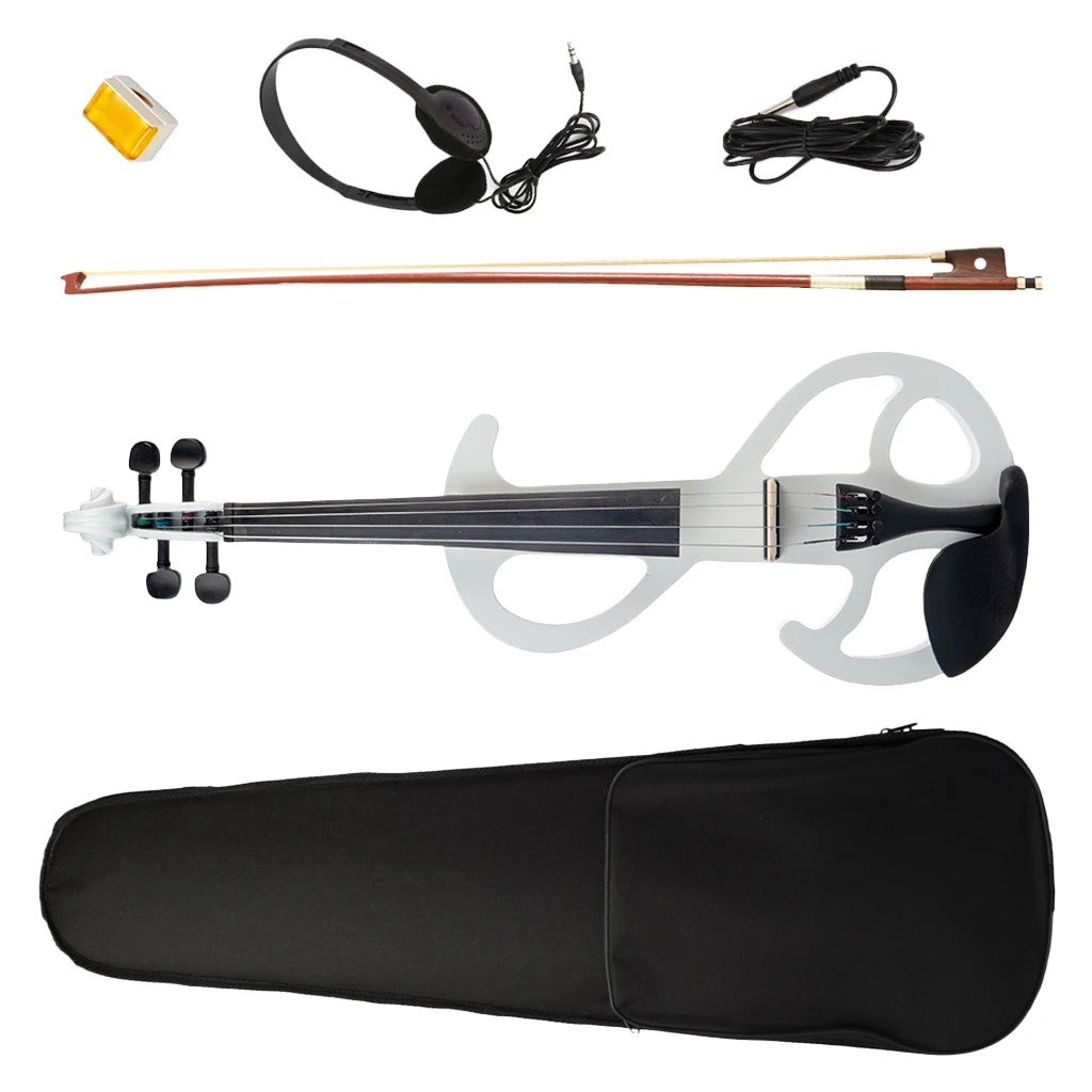 1 Set 4/4 Solid Wood Electric/Silent Violin with Violins Fiddle Accessories Fittings, White