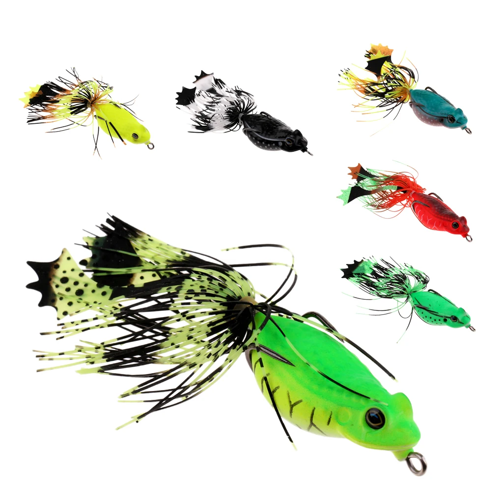 5Pcs Frog Fishing Lures Soft Baits Topwater Crankbait with Threads Skirts