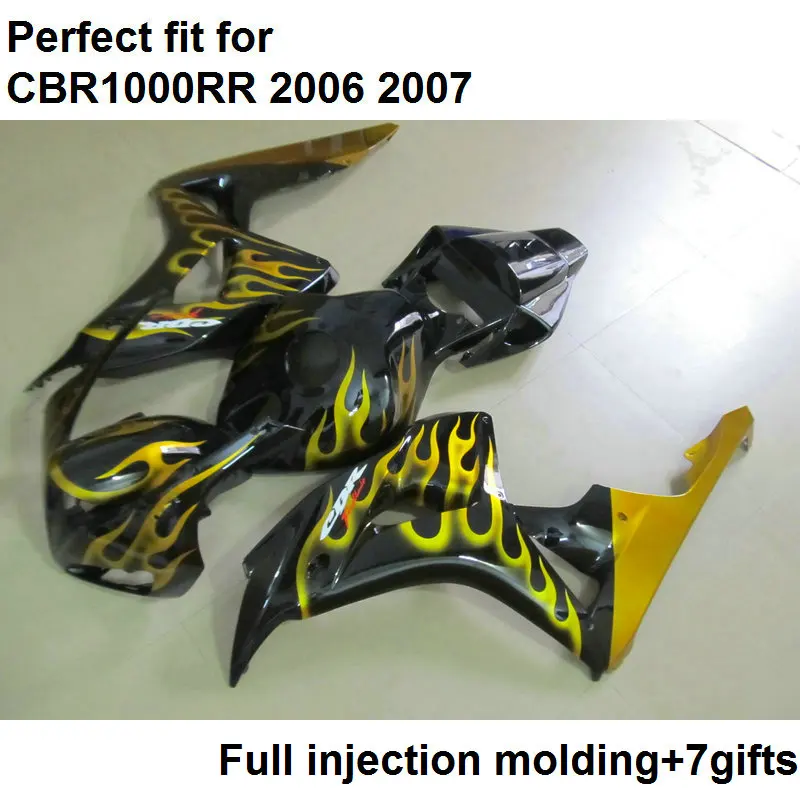 Мотоцикл обтекатель комплект для Honda инъекции CBR1000RR 2006 2007 желтые языки пламени черный обтекатели комплект CBR 1000RR 06 07 SZ02