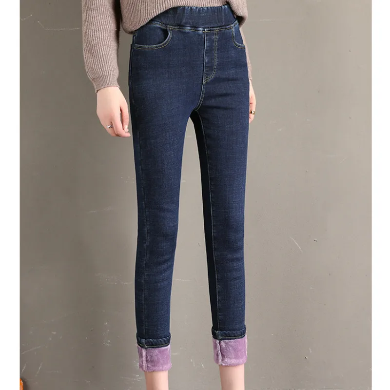 Beste Winter Warm Jeans Voor Vrouwen Elastische Hoge Taille Denim broek 2019 Vrouwelijke Broek Verdikte zwarte vrouwen Jeans vrouw Plus size