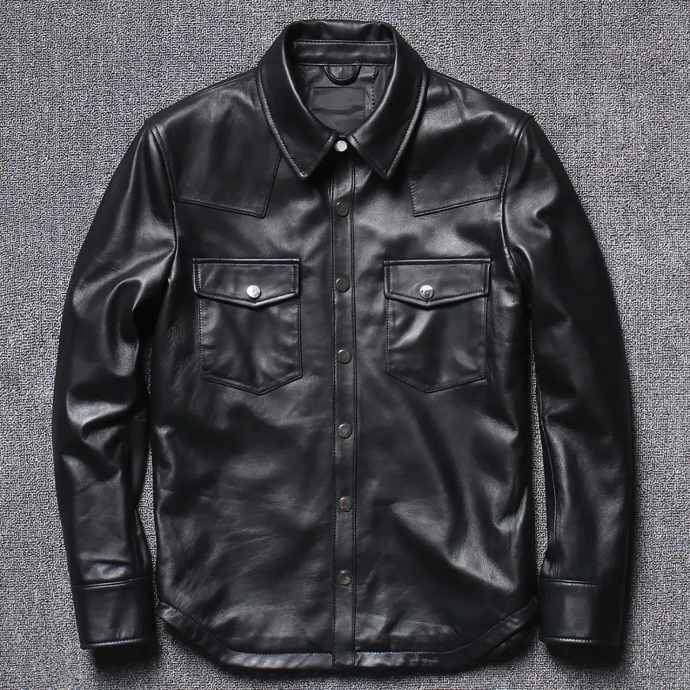 CC Shop soft tanned sheepskin jacket fashion slim leather shirts mens classic leather clothes men leather jacket