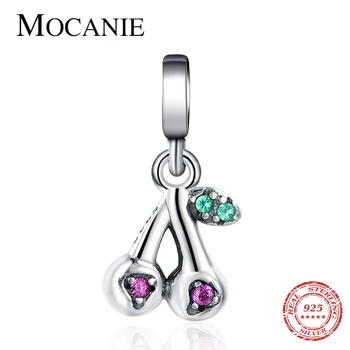 

Mocanie 925 Sterling Silver Fruit Multi Color Crystal Cherry Pendant Charm Fit Women Bracelets & Necklaces Fashion DIY Jewelry