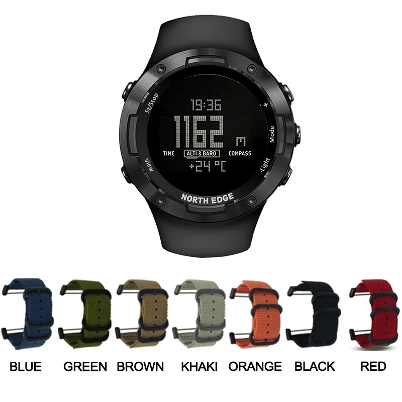 NylonStrap NoteColor Цифровые водонепроницаемые спортивные часы NORTHEDGE, мужские часы с резиновым ремешком, часы с отслеживанием направления, цифровые часы с компасом - Цвет: NylonStrap NoteColor