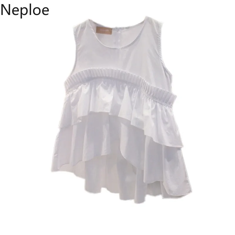 Женская блузка с оборками Neploe новинка весны 2021 однотонная Дамская без рукавов