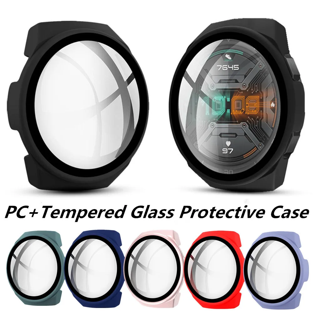 

New PC+Tempered Glass Case for Huawei Watch GT 2e 46mm Full Screen Protective Bumper Shell Thin Anti-scratch Cover for GT2E 46MM