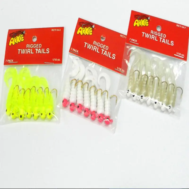 7PCS/LOT 2016 New Arrival Fishing Jigs Lure Sea Bass Soft Bait Jig Head Twirl Tails Worm Baits Fishing Tools Accessories