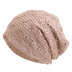 New Mesh Design Women's Slouch Hat Spring Autumn Hollow Grid Double Layer Fashion Causal Cap Oversized Female Lace Cap
