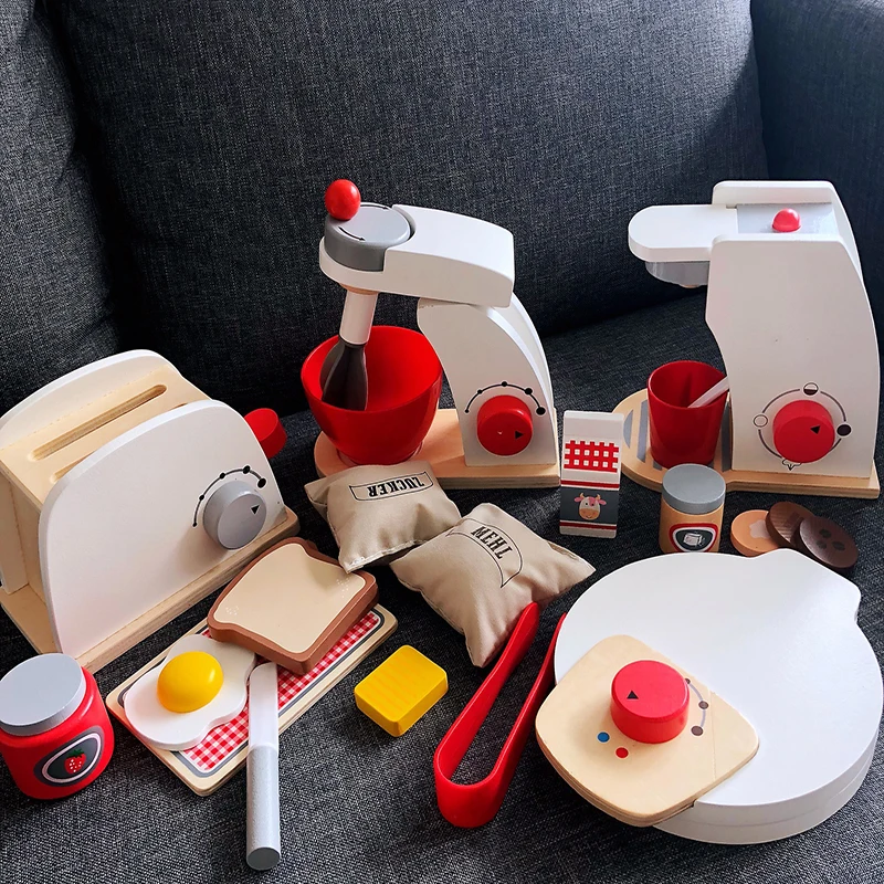 Wooden Toys Kitchen Pretend Play House Toy Wooden Simulation Toaster Machine Coffee Machine Food Mixer Kids Early Education Gift educational toys kitchen toys pretend kitchen toys