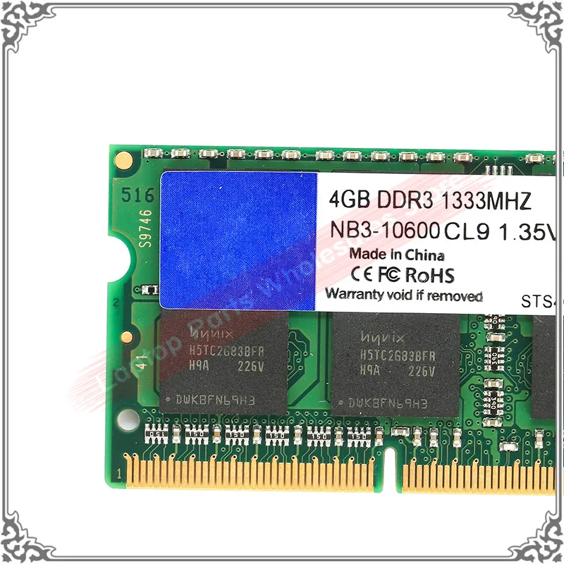 Ноутбук оперативная память 4 Гб DDR3 1333 МГц NB3-10600 CL9 1,35 V STS4G-19340200 ddr 4 Гб памяти материнская плата