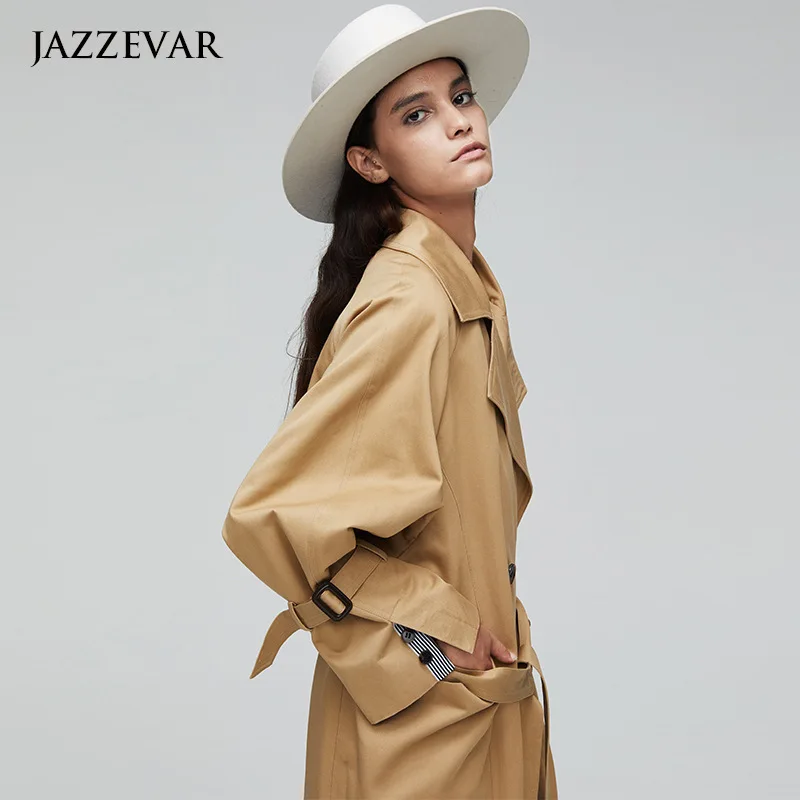 

Autumn Women Cotton Double-Breasted Trench Coat Classical Lapel Loose Long Windbreaker Wind Wrinkle Resistance Outwear 9008