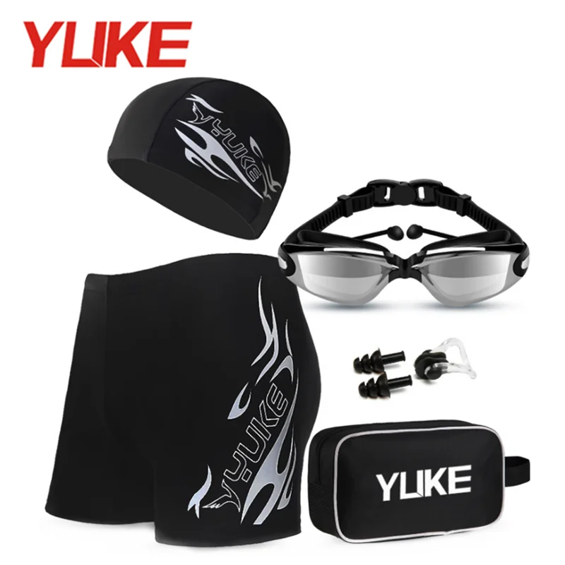 Yuke Men's Swimming Set Swim Trunks Glasses Cap Carry Bag Plus Size Swimwear Adult Men Swimsuit Bathing Suit Beach Boxer Shorts boxer shorts swim trunks swim shorts men swimsuit