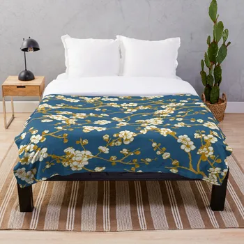

Soft Blanket for Bed Sherpa Flannel Fleece Blanket Home Travel Sofa Soft Throw Blanket Sakura Gold And Blue