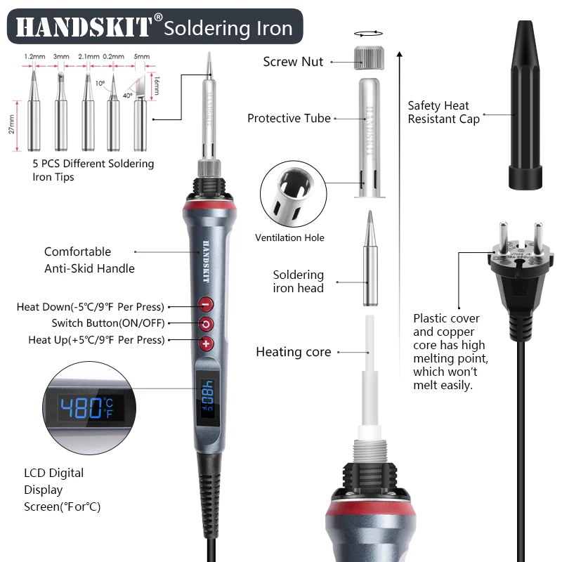 200W Soldering Iron Protable Digital Temp Adjustment Welding Tools