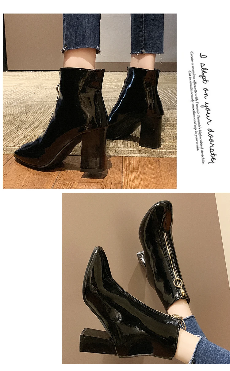 Пикантные ботинки; женские ботильоны на высоком каблуке; элегантные белые ботинки; осенне-зимние ботинки; коллекция года; Модные женские ботинки черного цвета