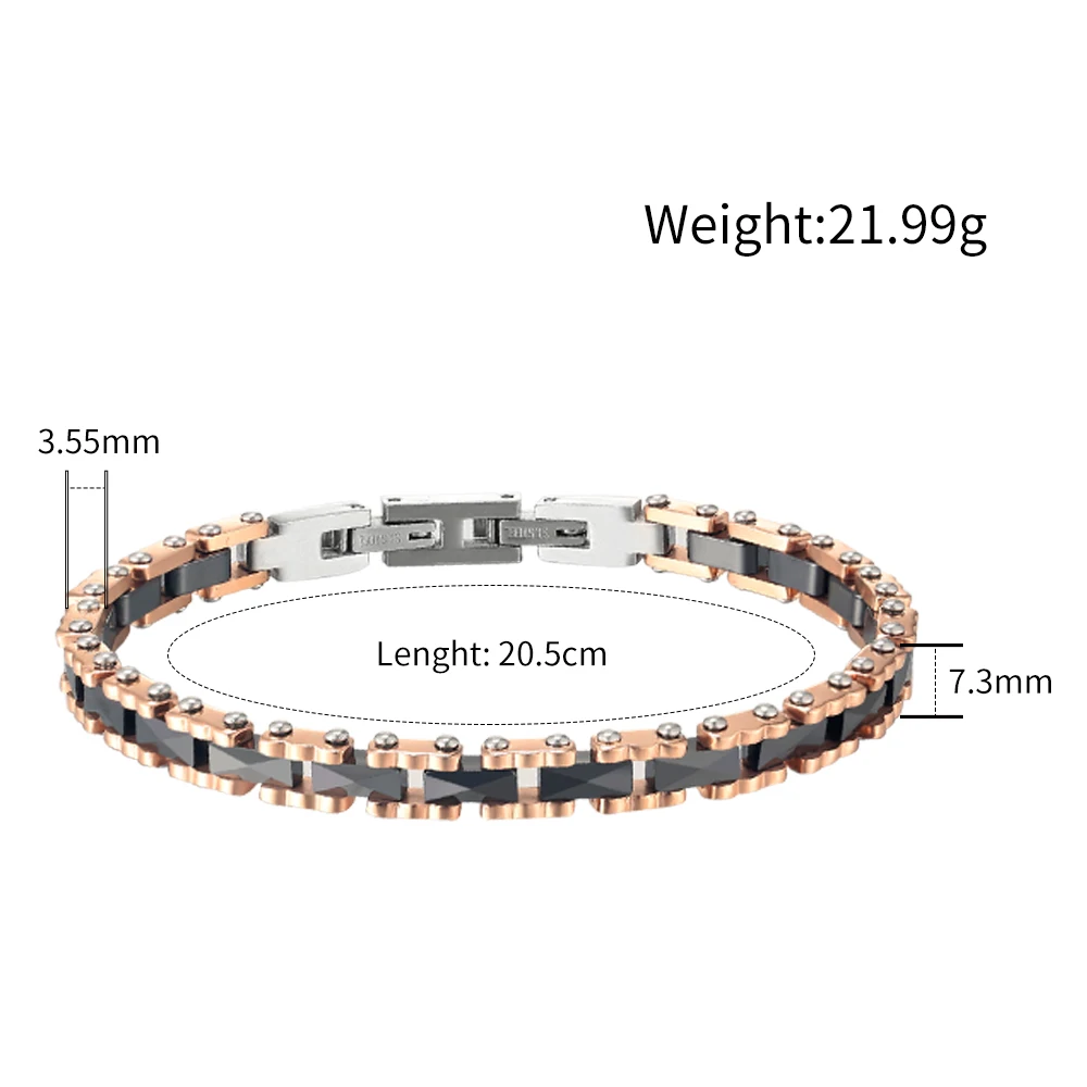 Moocare rose gold stainless steel wrist chain black women men charm bracelet ceramic jewelry accessories for ladies