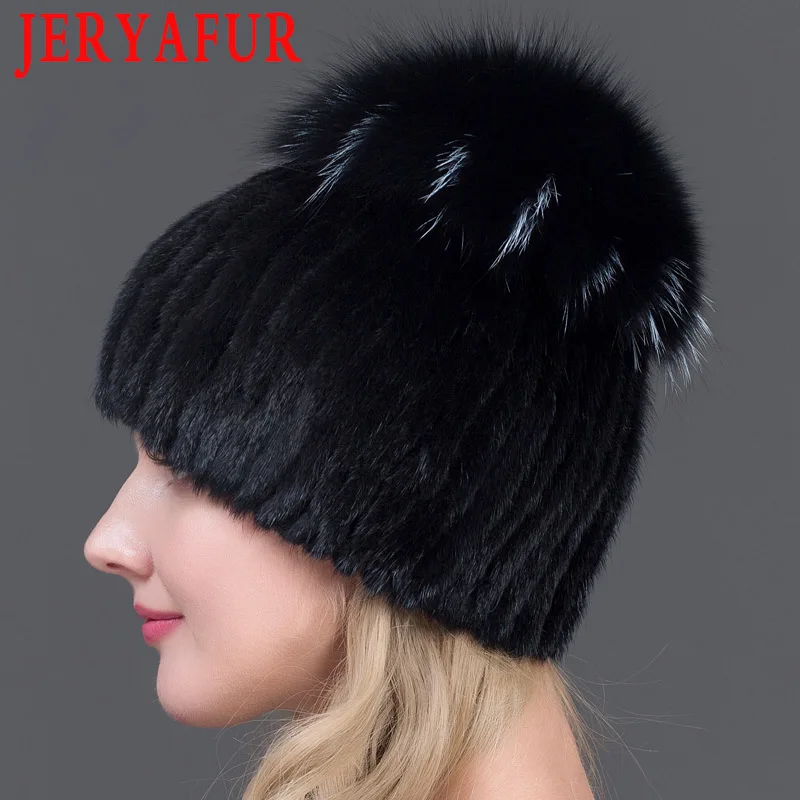 COLOR5 JINBAOSEN heisser Verkauf Mode зимние теплые шапки Frauen Stricken Nerz hute mit FUCHS Pelz Vertikale тканый Топ - Цвет: COLOR5