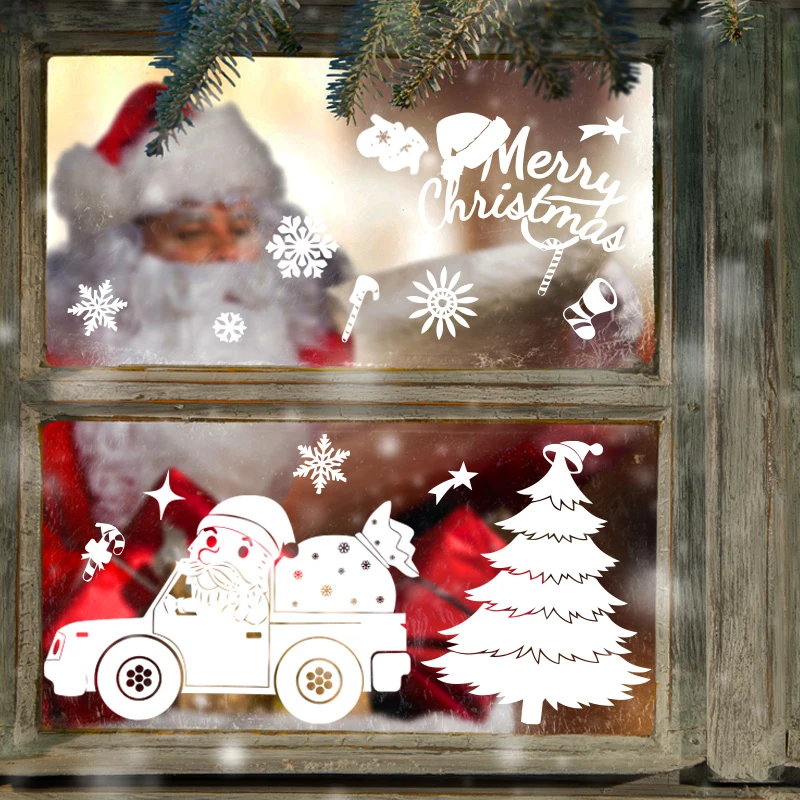 Dibujos Animados lindo blanco adhesivo de ventana navideño Santa Claus  Navidad Reno, copo de nieve calcomanías para ventanas pared decoración del  hogar|Adhesivos para pared| - AliExpress