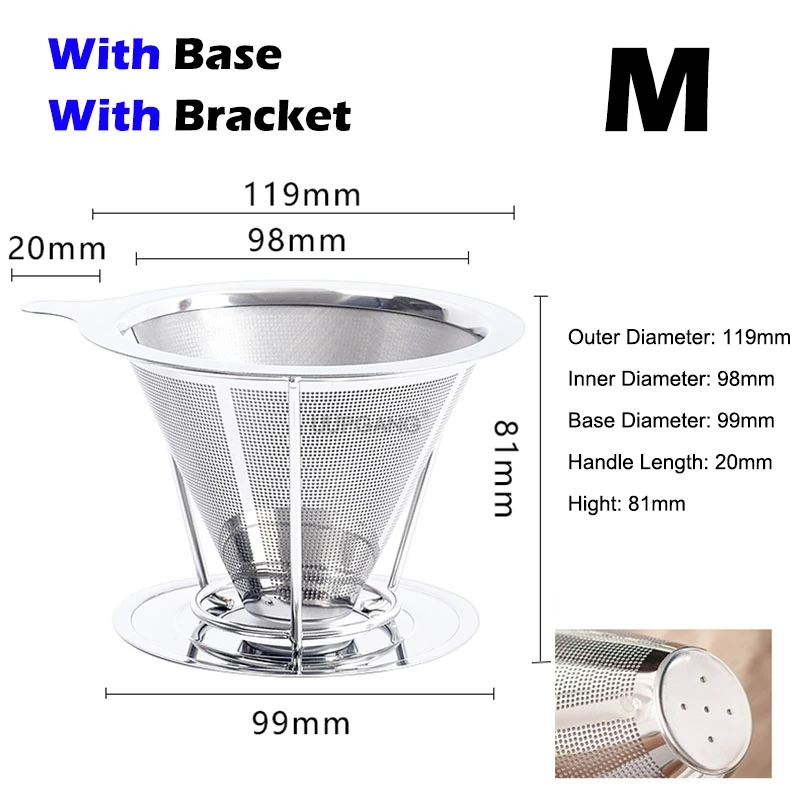 Многоразовый фильтр для кофе, держатель из нержавеющей стали, двойной слой, металлическая сетка, воронка, капельница для чая, кофейная корзина, инструменты - Цвет: C2