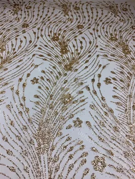 

Latest Design Glued Glitter Embroidery Tulle Mesh Lace Fabric with Gold Glitter for Wedding Dress/evening Dress